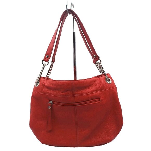 Tignanello Pebble Leather Chain Tote Handbag Purse Tomato Red Shoulder Bag Large - Picture 3 of 15
